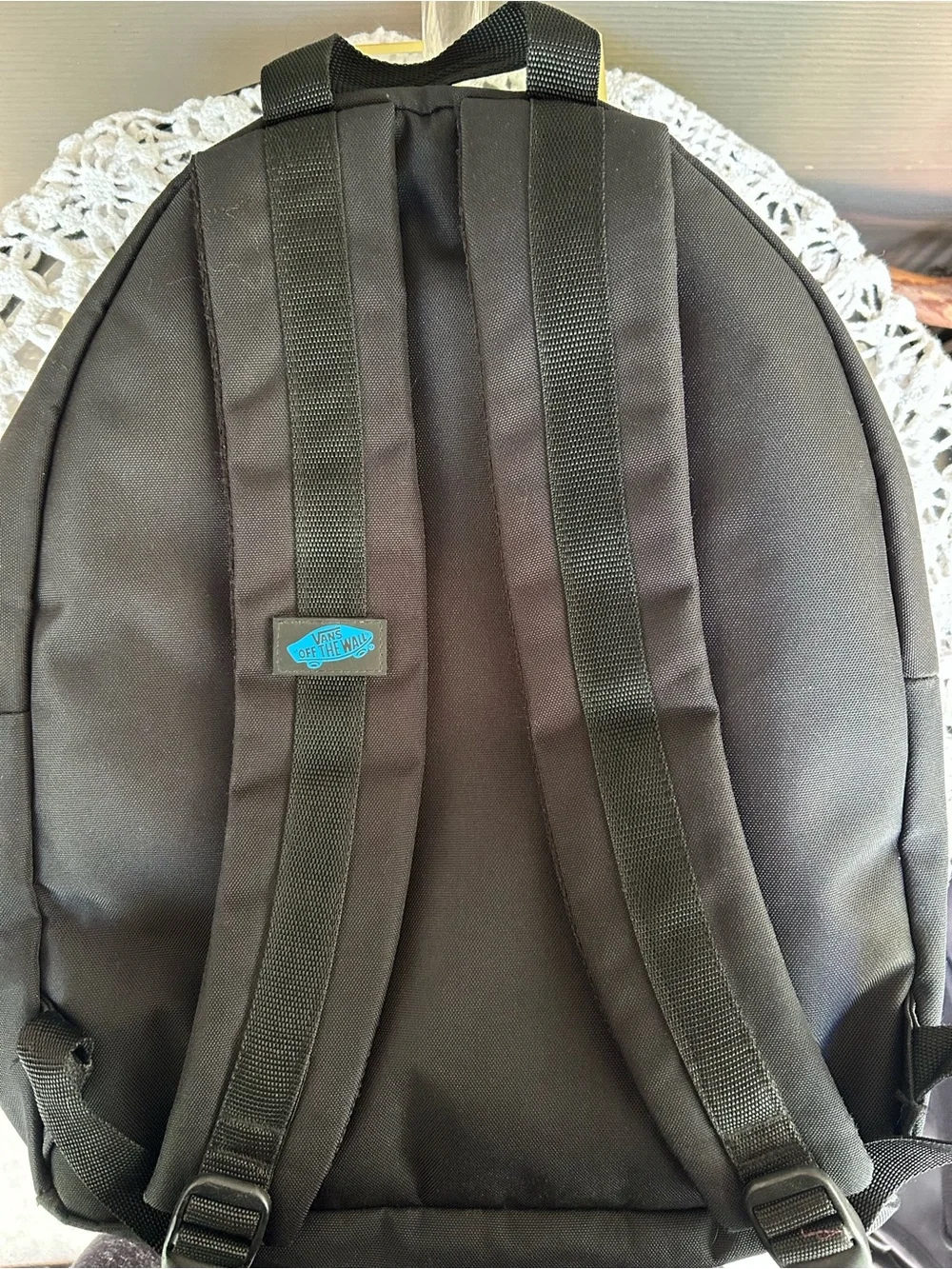 Vans Black Backpack with Grey Logo and Blue Accents